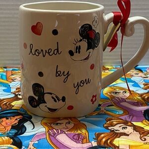 Rae Dunn White Ceramic 'Loved By You' Minnie & Mickey Mug with Red Accents